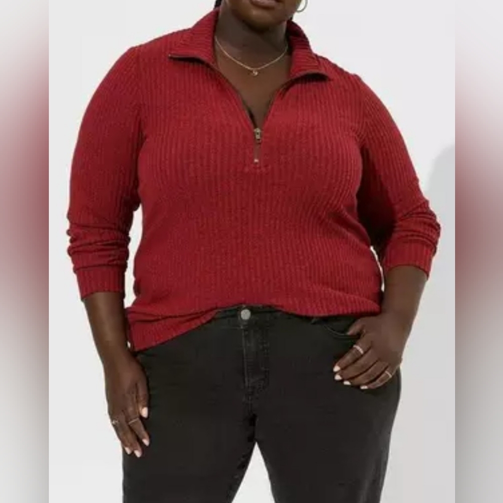 💎 Torrid Women's Top Relaxed Fit Super Soft Plush Rib Quarter Zip #0142